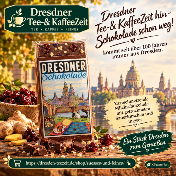 Dresdner Schokolade, getrocknete Sauerkirschen/ Ingwer  100g-Tafel (exclusiv)